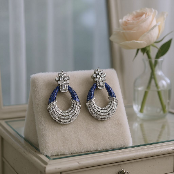Royal Sapphire Diamond Hoop Earrings