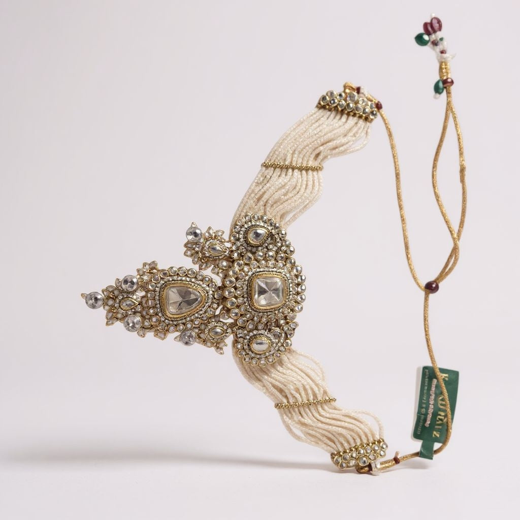 Royal Kundan Pearl Choker Set with Green Bead Drops