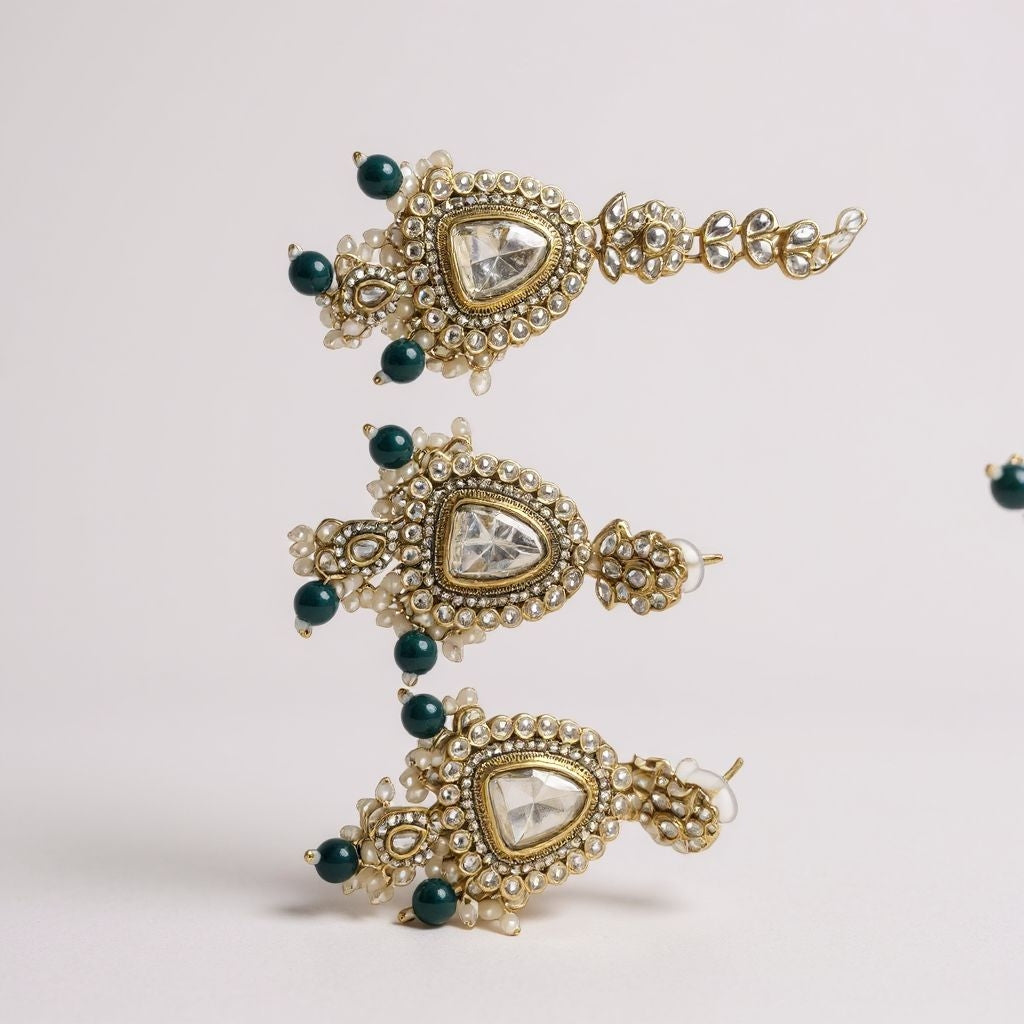 Royal Kundan Pearl Choker Set with Green Bead Drops