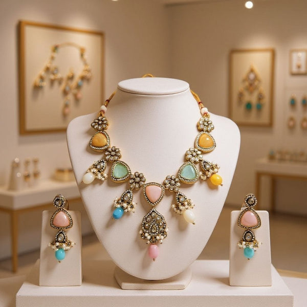 Royal Meenakari Pastel Kundan Necklace & Earrings Set