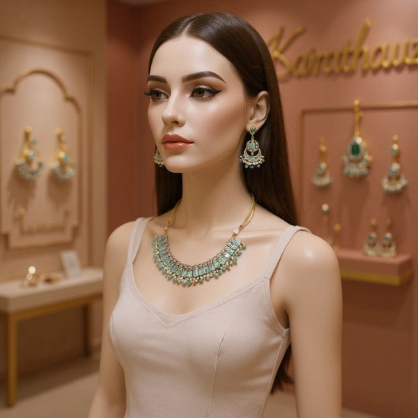 Mint Serenity Kundan & Pearl Jewelry Set