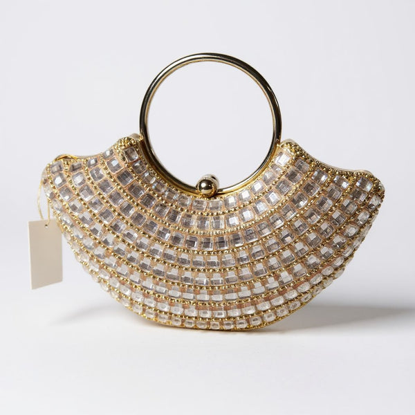 Karathauz Crystal Fan Clutch – Gold Glam Edition