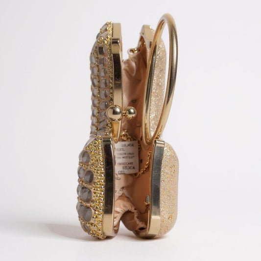 Karathauz Crystal Fan Clutch – Gold Glam Edition
